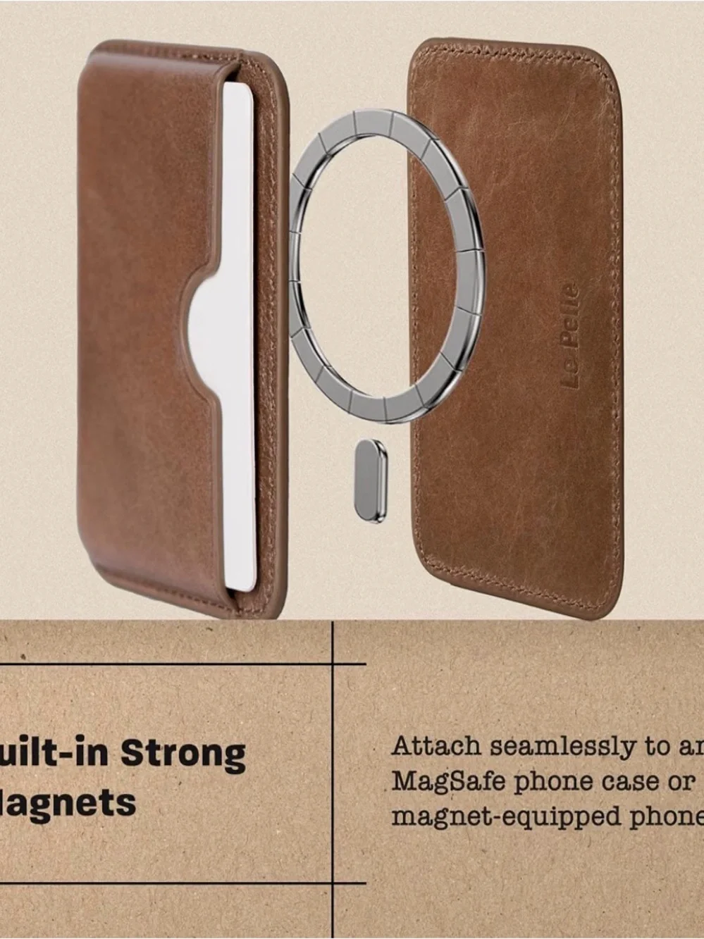 Slim Brown Leather Magnetic Card Wallet for Phones